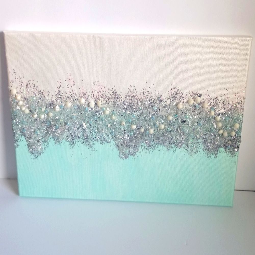 Original Glittery Abstract Seafoam Green  Glam Painting